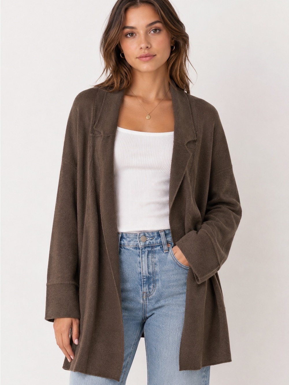 Urban Outfitters Open Front Long Line Brown Cardigan Sweater Small